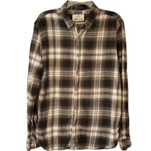 On the Road Mens Brown Plaid Flannel Buttondown‎ Slim Fit Shirt Size 44/XL